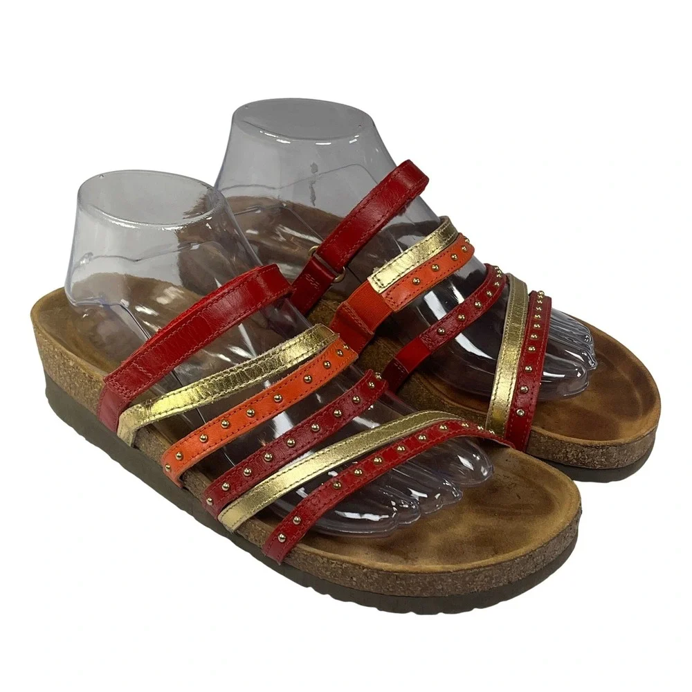 Naot Prescott Sandals Womens 41‎ Poppy Orange Gold Studded Leather Boho Comfort